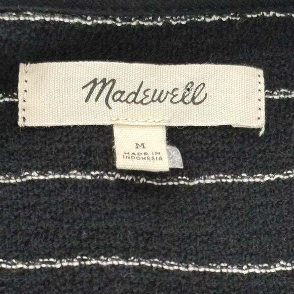 Madewell Size M Black Striped Modern Tie Front 100% Cotton Knit Tee Top - Picture 3 of 6